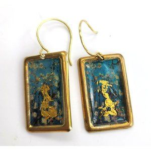 Gold Leaf Fine Art Fashion Earrings Apple Cherry Blossom Dangle Dh755
